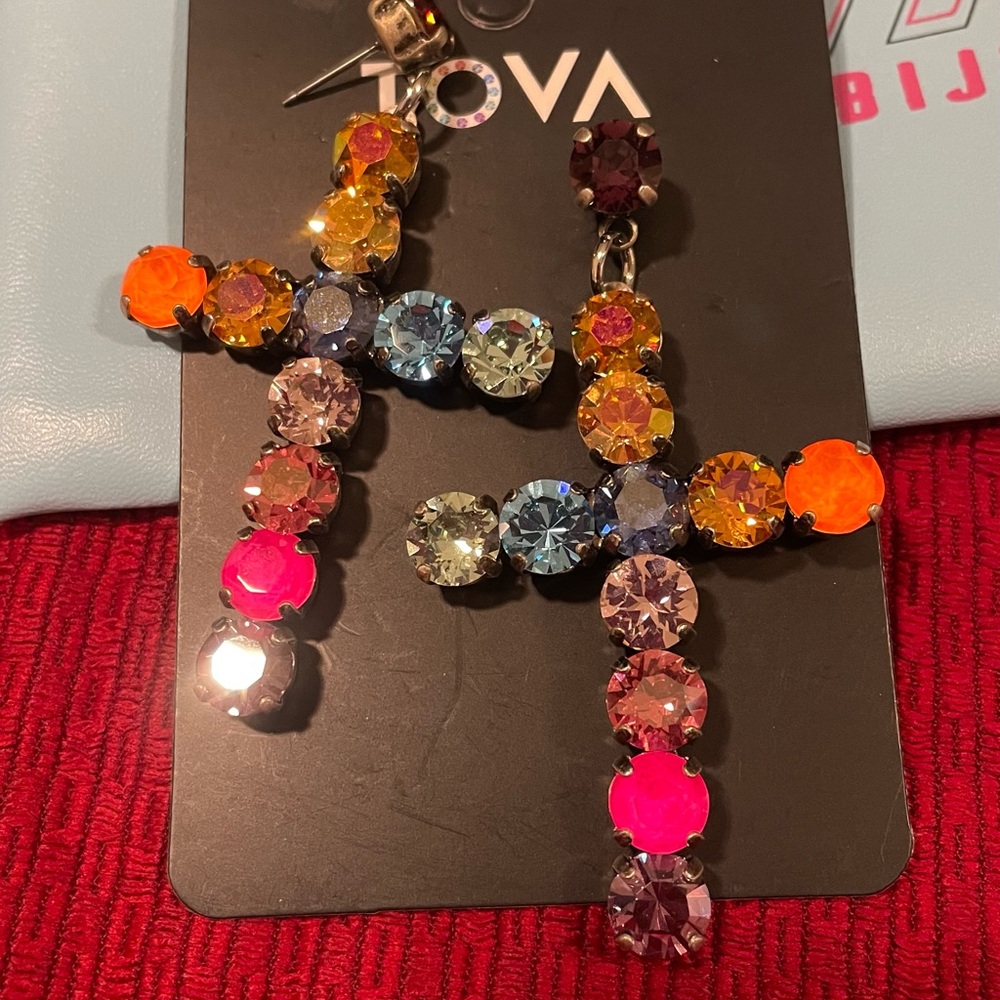 TOVA Multicolor Crystal Cross Earrings
